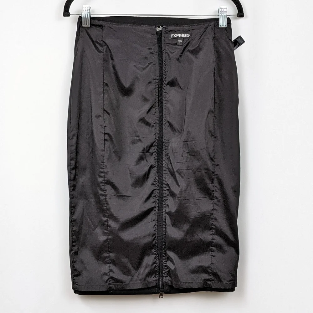 Express Pencil Skirt Bodycon Stretchy Exposed Double Back Zipper Black size 2